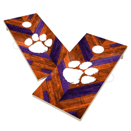 Clemson University Tigers Cornhole Board Set - Herringbone Design