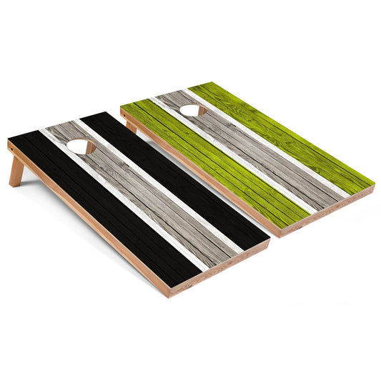 Black and Lime Striped Cornhole Boards