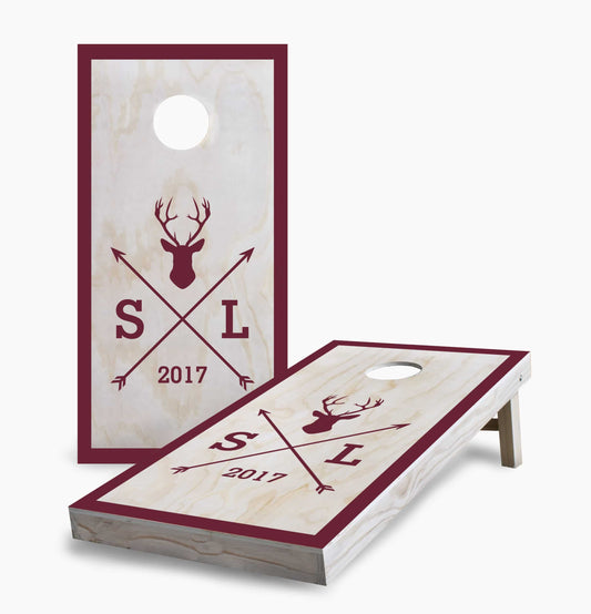 Personalized Initials and Date Deer on Wood Cornhole Boards