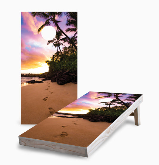 Sunset Footprints on the Beach Cornhole Boards