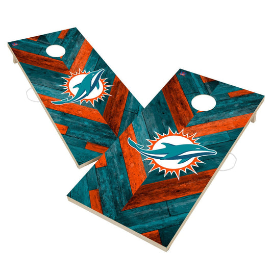 Miami Dolphins NFL Cornhole Board Set - Herringbone Design