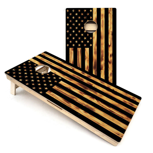 Burnt Rustic USA Flag Cornhole Boards