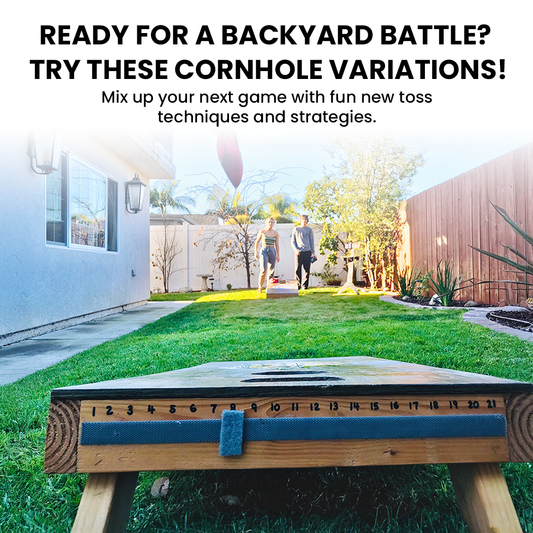 Friends playing cornhole