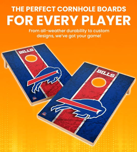 Buffalo Bills themed cornhole set with team logo and colors
