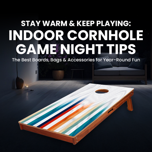 White and colorful stripe cornhole board