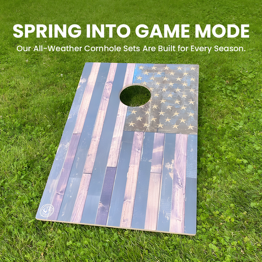 Patriotic American flag themed cornhole board graphic