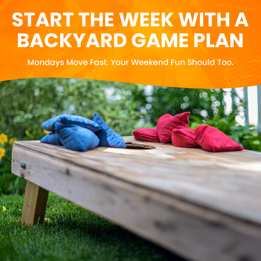 People playing cornhole in backyard
