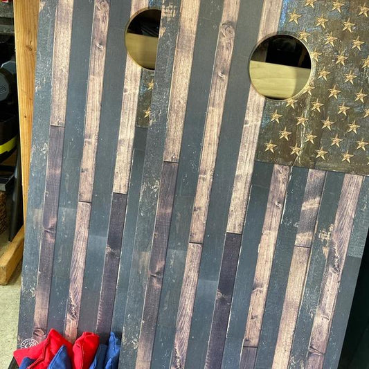 American flag themed cornhole boards