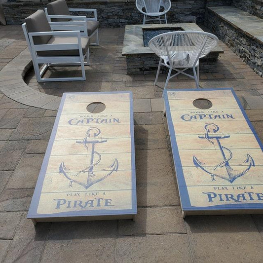 playing cornhole by the pool