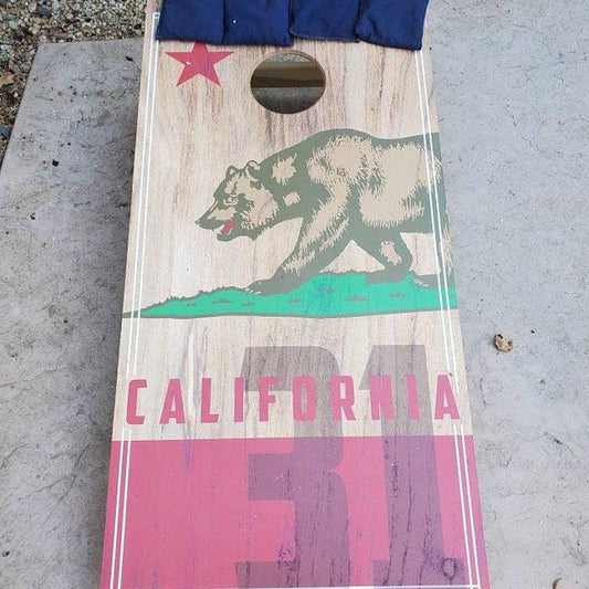  Wooden cornhole board with California Republic flag design