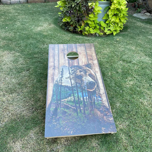 cornhole boards outside