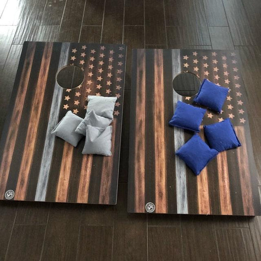 american flag cornhole grey boards