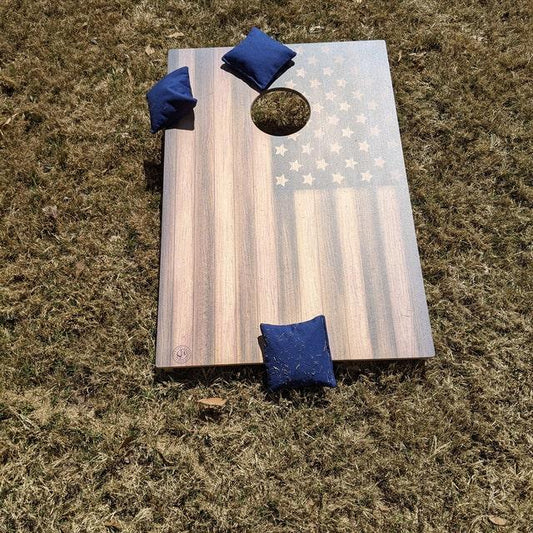 Cornhole board with American flag design