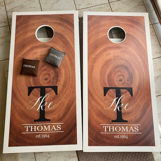 a finished set of custom designed cornhole boards