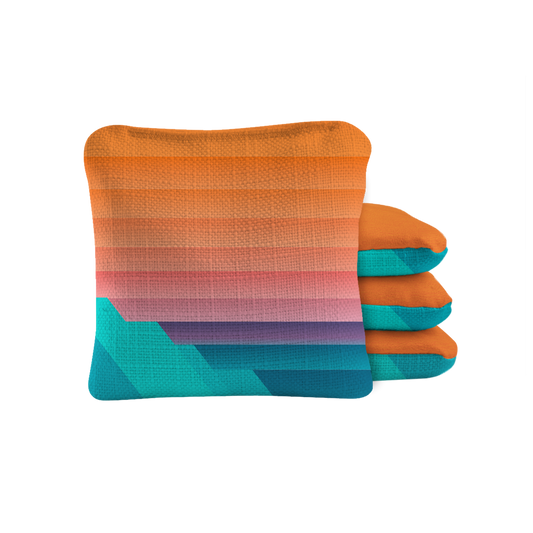 Retro Sunset Stripes Synergy Pro Cornhole Bags Orange