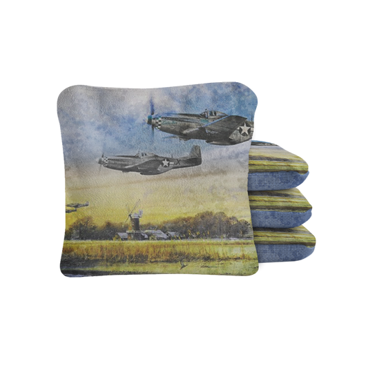 Vintage Flying Bomber Synergy Pro Cornhole Bags Blue