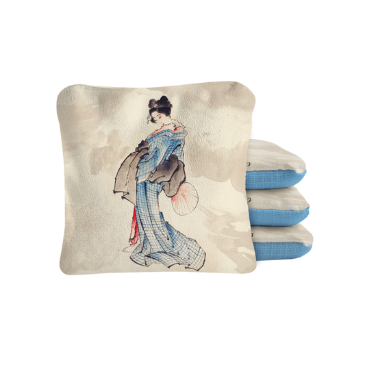 Japanese Woman by Katsushika Hokusai Synergy Pro Cornhole Bags Blue