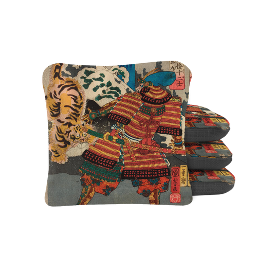 Tiger by Utagawa Kuniyoshi Synergy Pro Cornhole Bags Grey