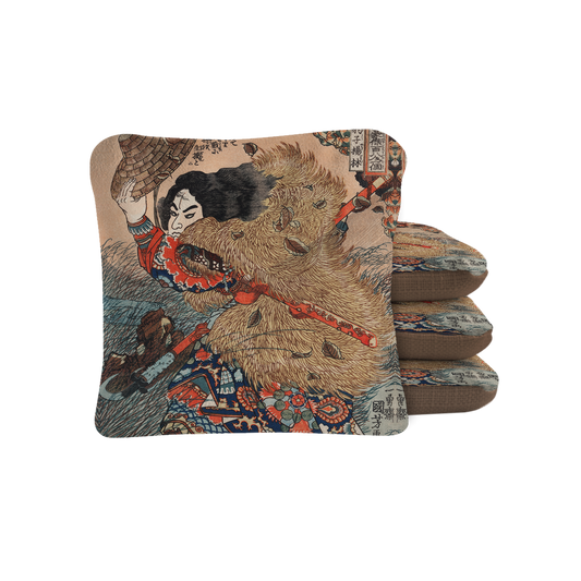 Japanese Warrior by Utagawa Kuniyoshi Synergy Pro Cornhole Bags Brown