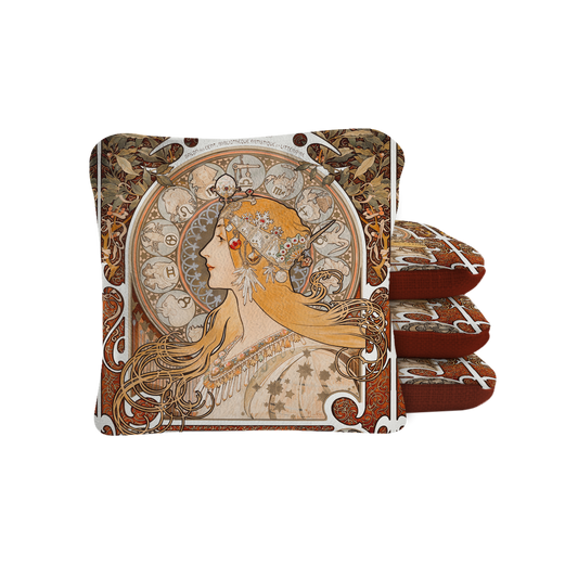 La Plume by Alphonse Marie Mucha Synergy Pro Cornhole Bags Red