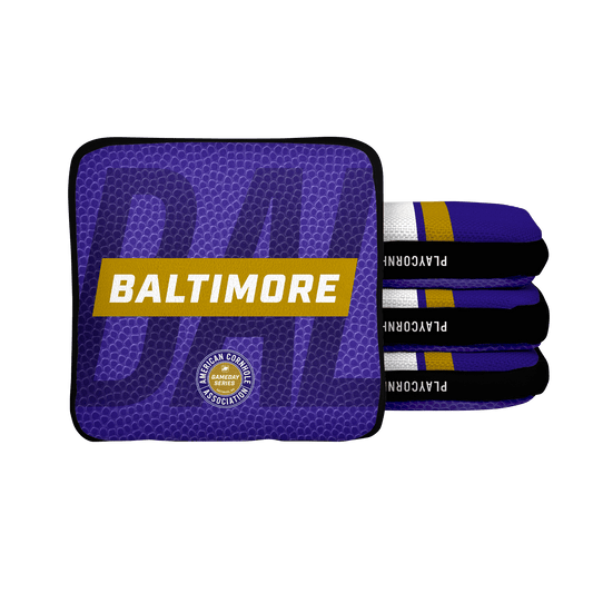 Baltimore Football Gameday Stripes Synergy Edge Cornhole Bags - Purple