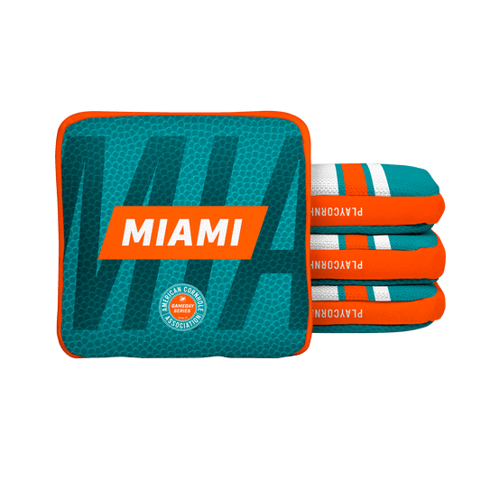 Miami Football Gameday Stripes Synergy Edge Cornhole Bags - Teal