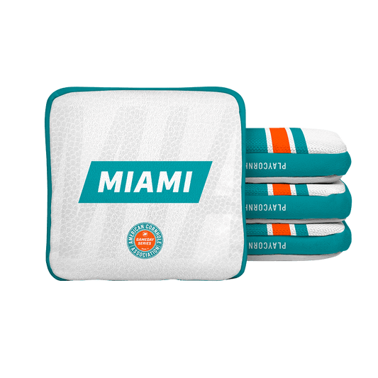 Miami Football Gameday Stripes Synergy Edge Cornhole Bags - White