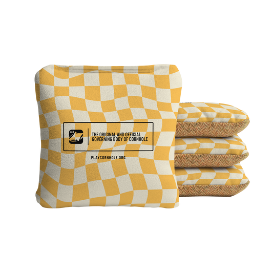 Wavy Retro Checkered Synergy Soft Cornhole Bags - Yellow