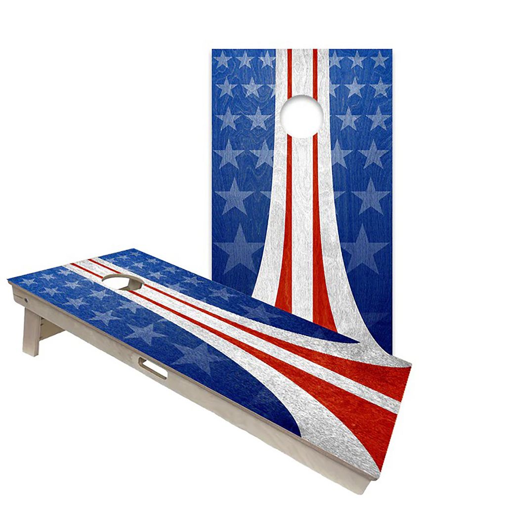 Vintage Patriotic with Curved Stripes Cornhole Boards