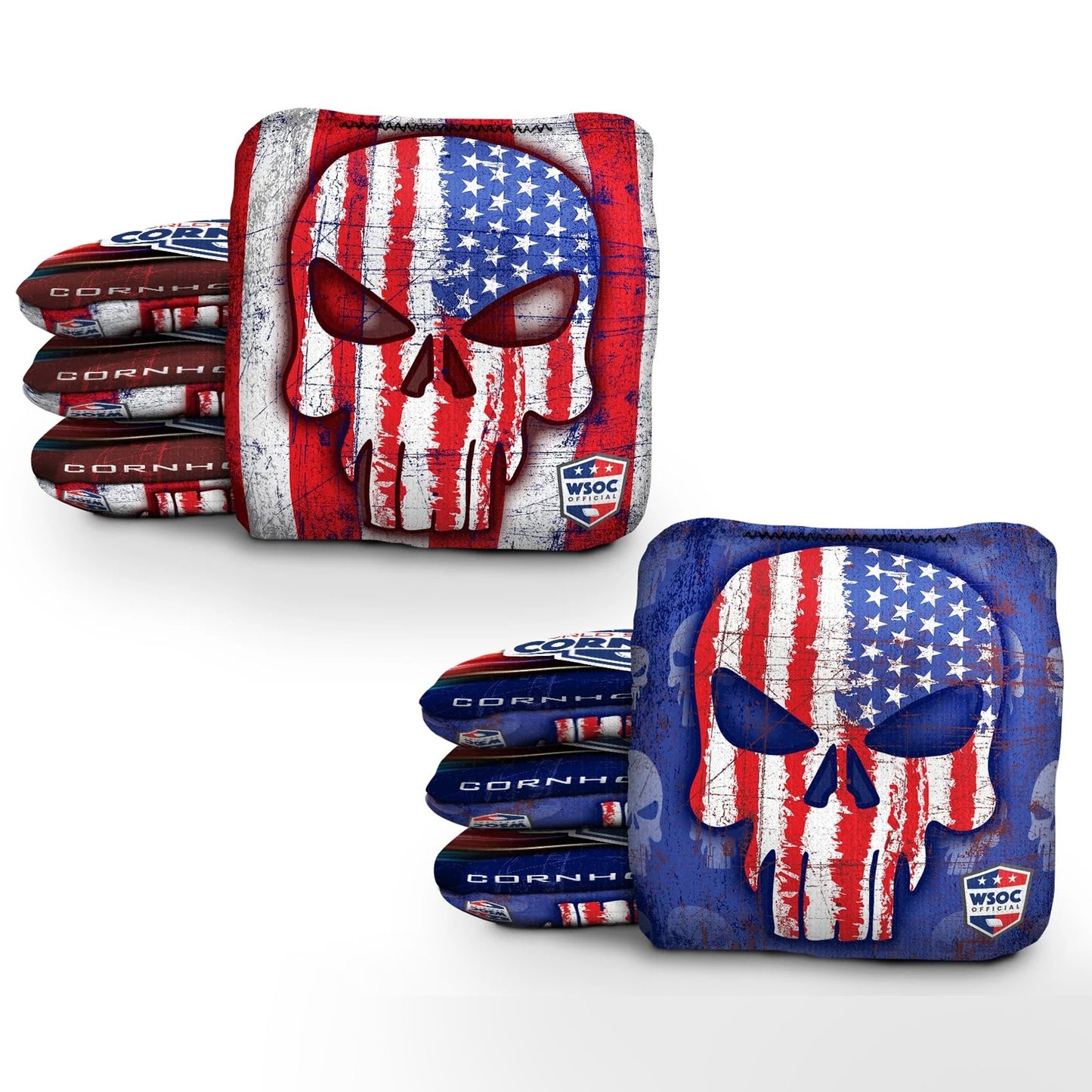 USA Blue and Red Skulls Red Pro Cornhole Bags
