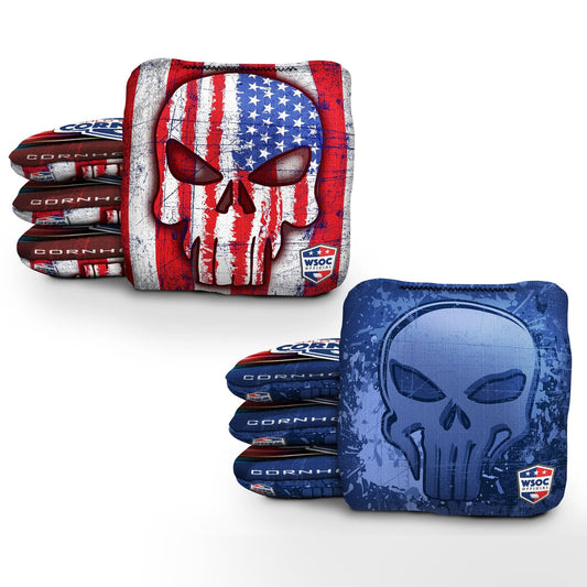 USA Mixed Skulls Blue Pro Cornhole Bags
