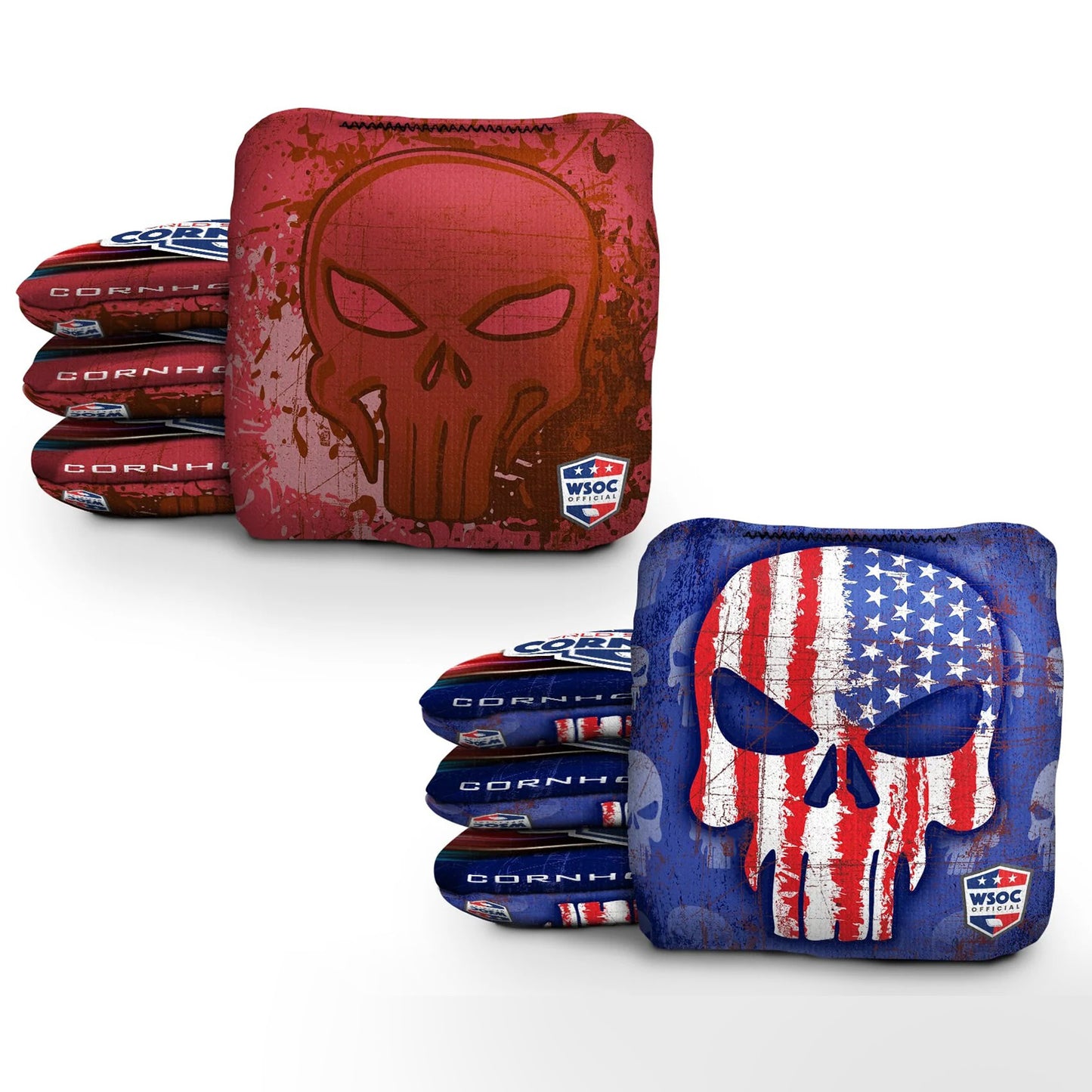USA Mixed Skulls Red Pro Cornhole Bags
