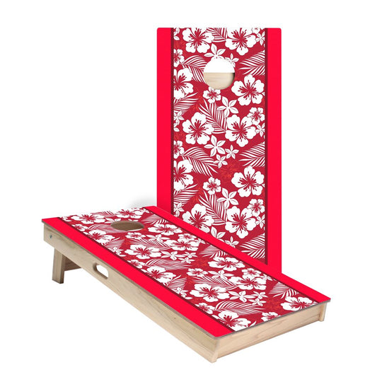 Red Hawaiian Hibiscus Cornhole Boards