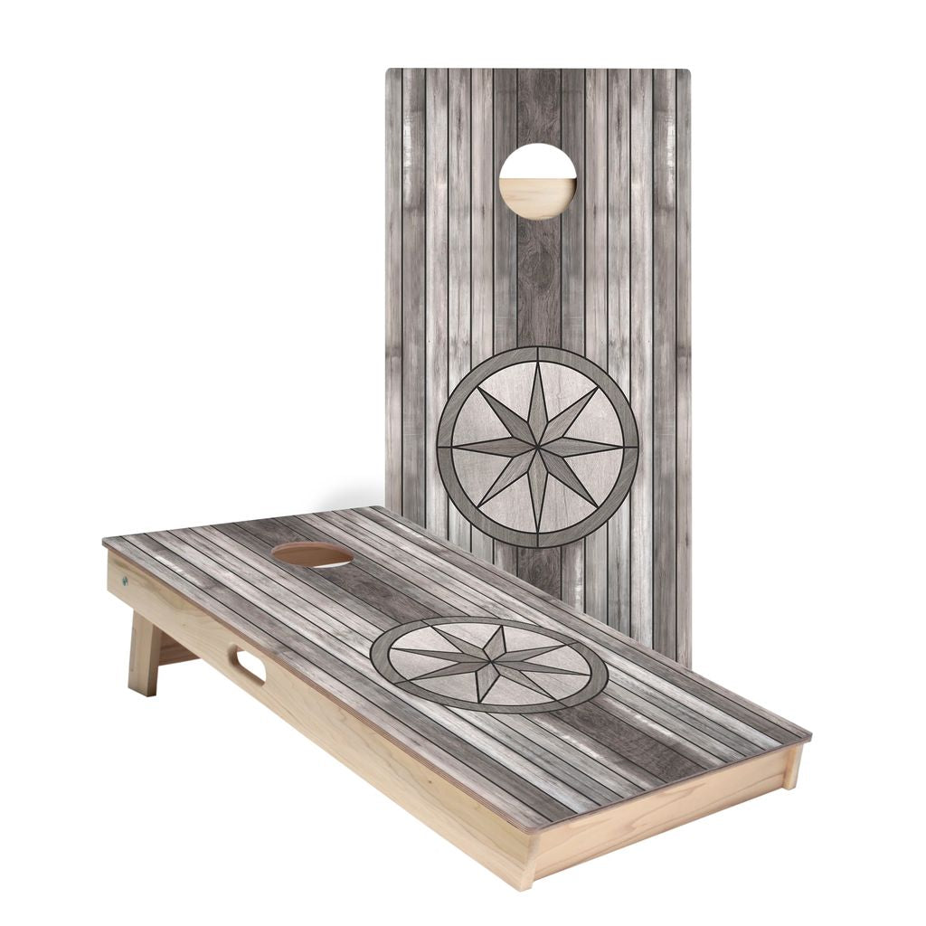 Gray Wood Compass Cornhole Boards