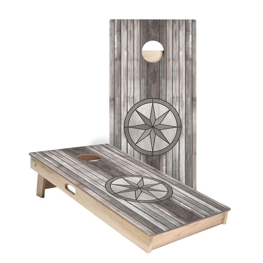 Gray Wood Compass Cornhole Boards