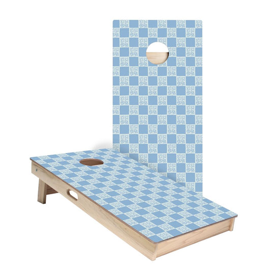 Beachy Blue Grid Cornhole Boards