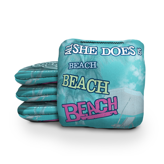 All She Does is Beach Blue Cornhole Bags