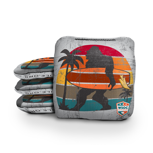 Surfing Sasquatch Grey Cornhole Bags
