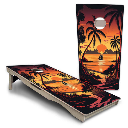 Beach Scene Sunset #2 Pro Solution Cornhole Boards