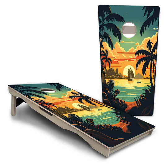 Beach Scene Sunset #1 Pro Solution Cornhole Boards