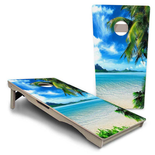 Beach Mountain Scene Pro Solution Cornhole Boards
