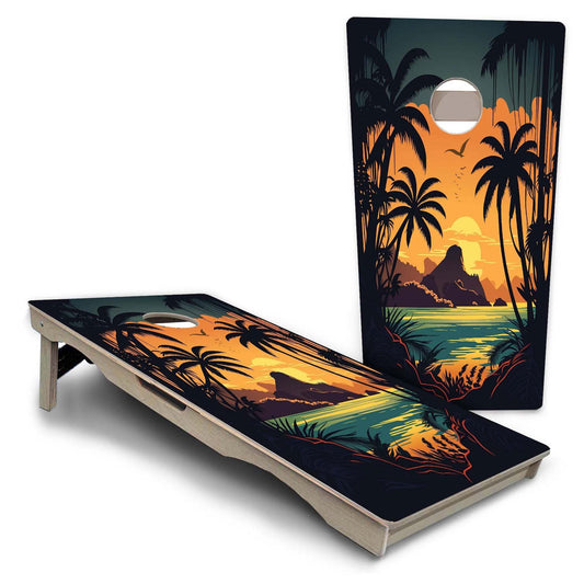 Beach Scene Sunset #4 Pro Solution Cornhole Boards