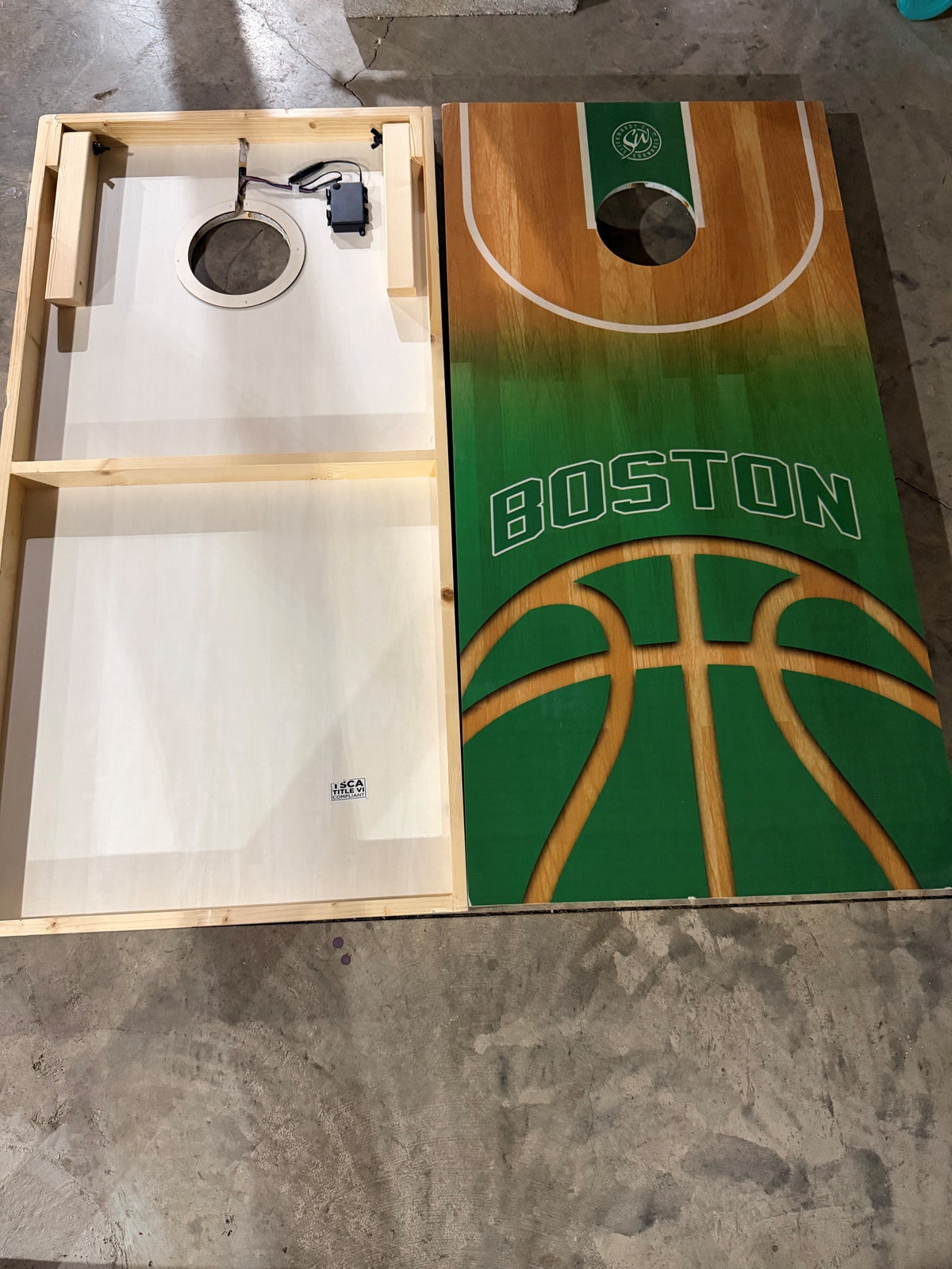 Scratch & Dent - Boston Basketball Cornhole Boards with Built In LED Lights