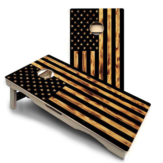 Burnt Rustic USA Flag Pro Solution Cornhole Boards