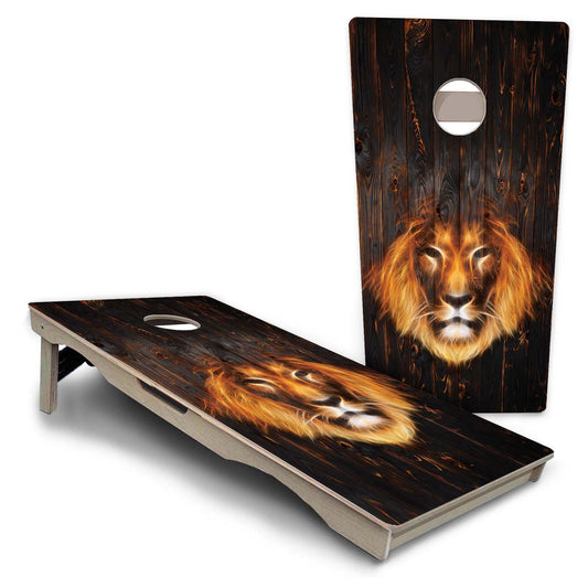 Dark Burnt Wood Lion Pro Solution Cornhole Boards