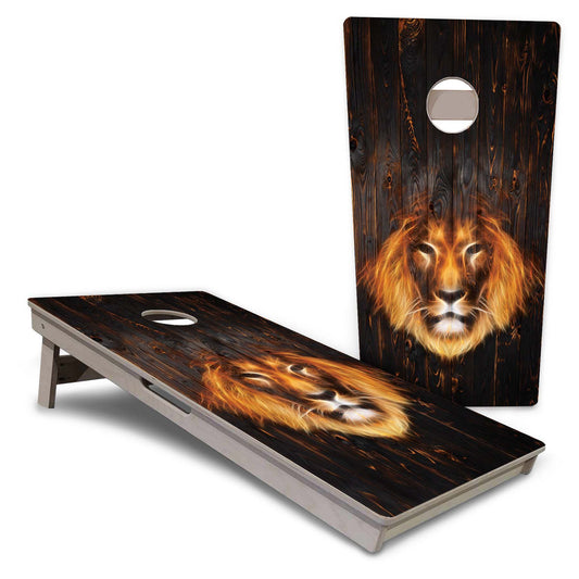 Dark Burnt Wood Lion Pro Cornhole Boards
