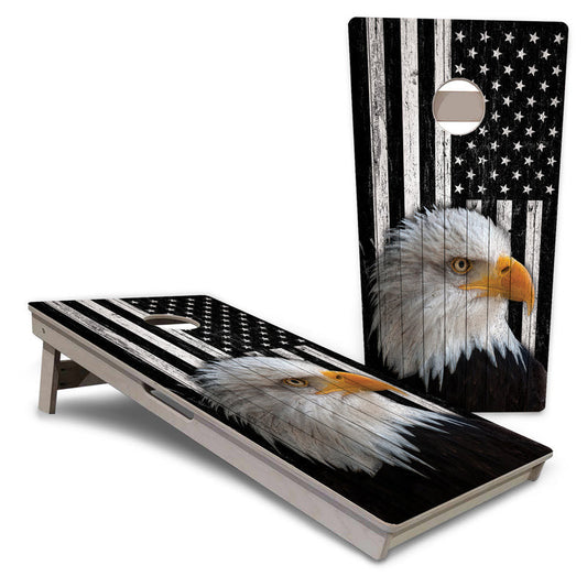 Black & White Eagle Flag Pro Cornhole Boards