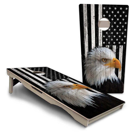 Black & White Eagle Flag Pro Solution Cornhole Boards
