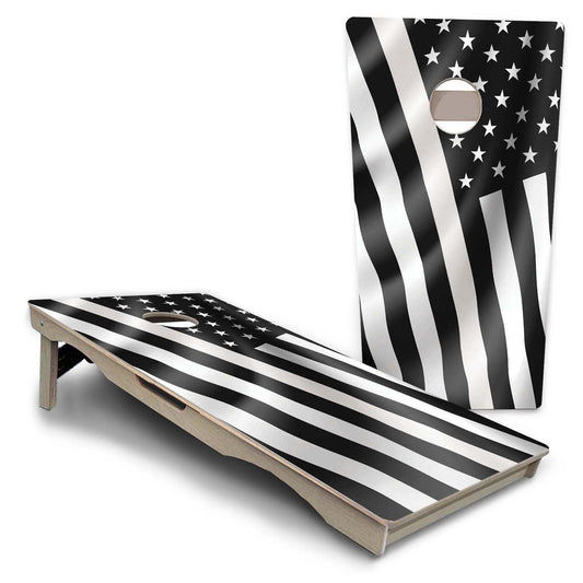 Black and White Wavy Flag Pro Solution Cornhole Boards