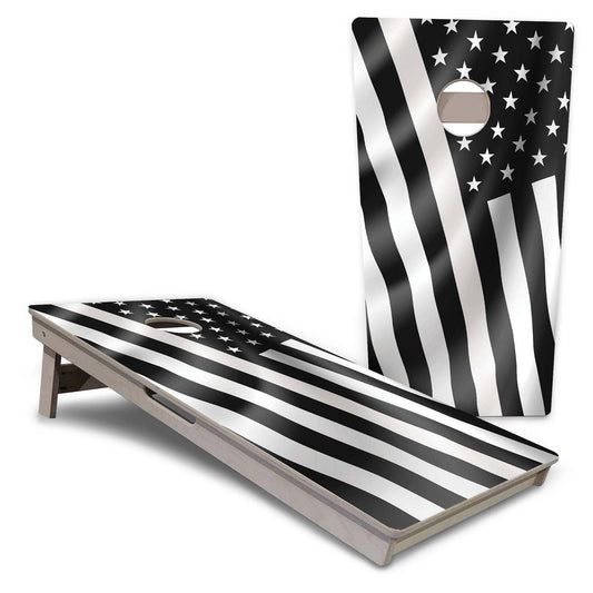Black and White Wavy Flag Pro Cornhole Boards